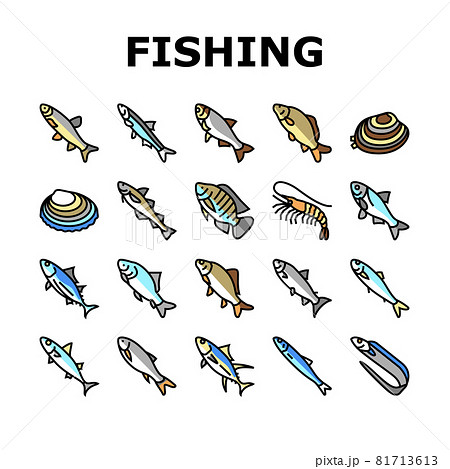 Commercial Fishing Aquaculture Icons Set Vector Commercial Fishing Aquaculture Icons Set Vector 81713613