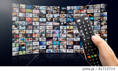 Multimedia video concept on media wall, TV stream Multimedia video concept on media wall, TV stream 81713714