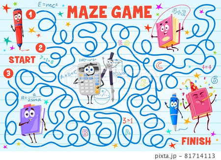 Kids maze with book, stationery cartoon character Kids maze with book, stationery cartoon character 81714113