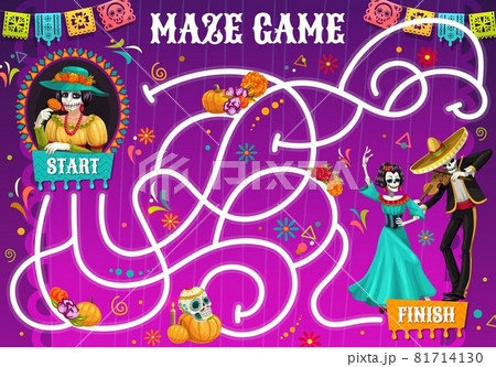 Labyrinth maze. Mexican Day of Dead characters 81714130
