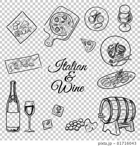 Hand Drawn Illustration Of Italian And Wine Stock Illustration