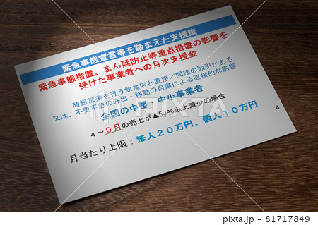 緊急事態措置・まん延防止等重点措置の影響を受けた事業者への月次支援 緊急事態宣言等を踏まえた支援策  81717849