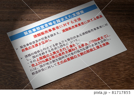 酒類販売事業者に対する支援 緊急事態宣言等を踏まえた支援策  81717855