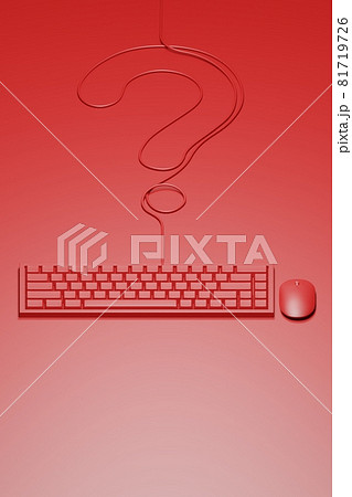 Isometric 3D rendering Mouse and keyboard red color with Question mark made from cable, Information Data Search Technology concept design on red background with copy space 81719726