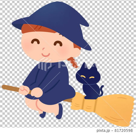 箒に乗る魔女と黒猫 81720598