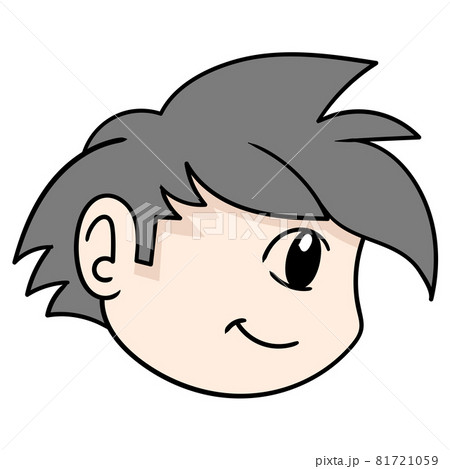 boy head from the side looks smiling, doodle icon drawing 81721059