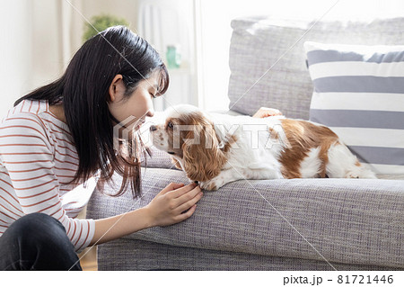 犬と若い女性のポートレート 81721446