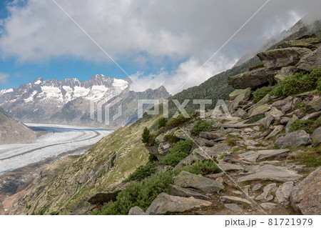 Panorama of mountains scene, walk through the great Aletsch Glacier 81721979