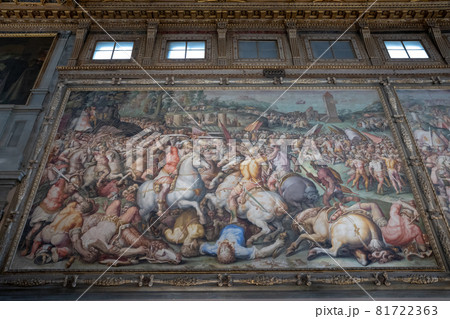 Closeup view of pictures by Italian artists in Palazzo Vecchio 81722363