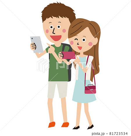 ポップな若い男女 スマホで撮影 旅行 映えのイラスト素材