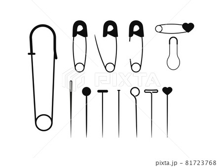 Safety fixing pin and needle black color set isolated on white background. 81723768