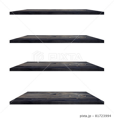 4 Wood shelves table isolated on white background and display montage for product. 4 Wood shelves table isolated on white background and display montage for product. 81723994