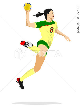 Young Woman Exercising Handball Player Silhouette のイラスト素材