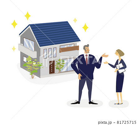 マイホーム計画をする男性と女性のベクターイラスト 81725715