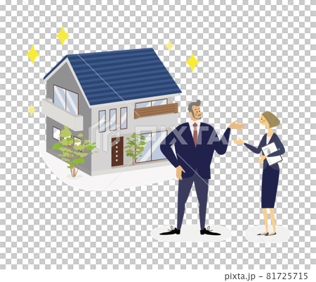 マイホーム計画をする男性と女性のベクターイラスト 81725715