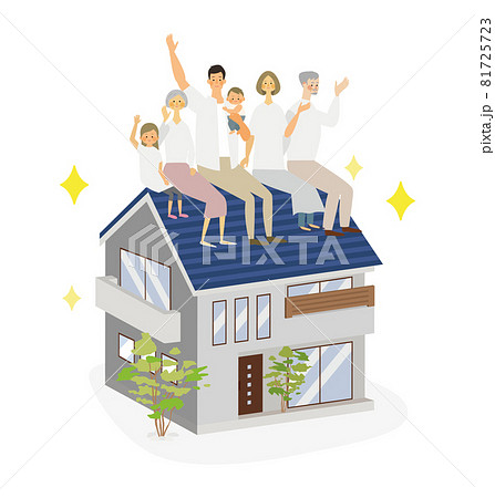 マイホーム計画をする3世代家族のベクターイラスト 81725723