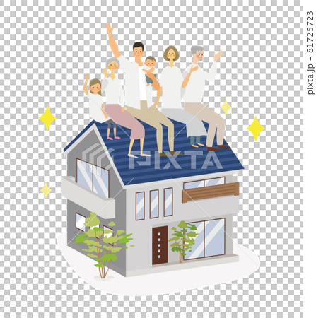 マイホーム計画をする3世代家族のベクターイラスト 81725723