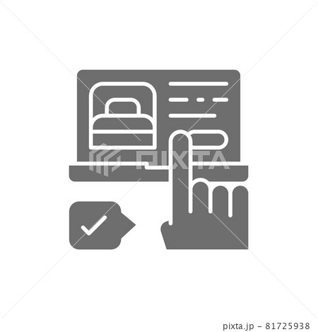 Booking a hotel room on website grey icon. Booking a hotel room on website grey icon. 81725938