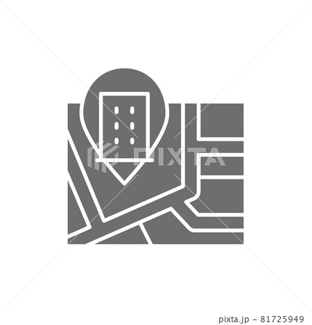 Map with hotel pin mark grey icon. Map with hotel pin mark grey icon. 81725949