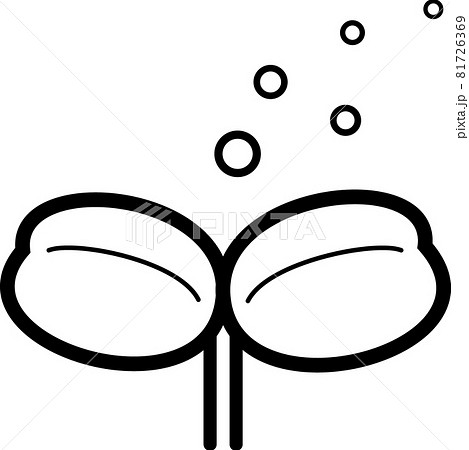 ふた葉 水滴 白黒 黒縁のイラスト素材