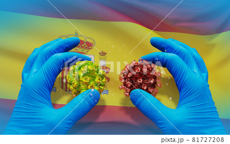 Medical virus molecular concept with flag of Spain. 3D illustration. Medical virus molecular concept with flag of Spain. 3D illustration. 81727208