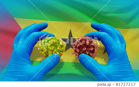 Medical virus molecular concept with flag of Sao Tome and Principe. 3D illustration. 81727217