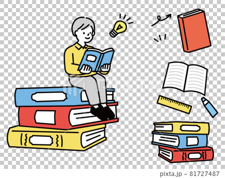 本を読む、勉強をするイラスト(学ぶ、成長、宿題、学生、閃き)  81727487