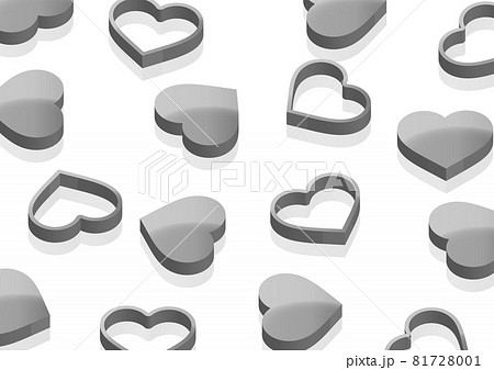 モノクロの立体のハートマークが並ぶイラスト No 02のイラスト素材