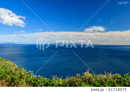 目梨郡羅臼町　クジラの見える丘公園から見た国後島の遠景 81728075