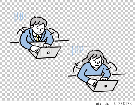 残業する男性のイラスト(仕事、ビジネス、資料作成、会議、疲れ、忙しい、イライラ、失敗、多忙) 81728178