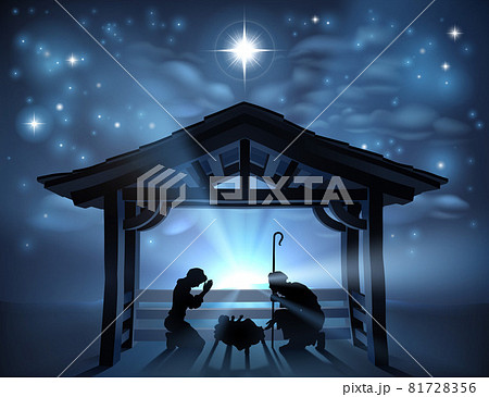 Christmas Nativity Scene Jesus Manger Silhouette 81728356