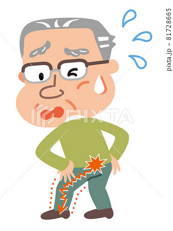 坐骨神経痛で足先まで痛みだした高齢者男性のイラストのイラスト素材