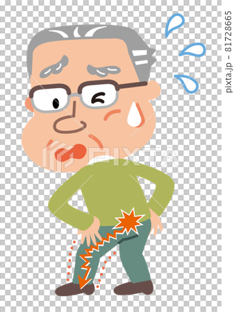 Illustration of an elderly man who started to have pain in his toes due to sciatica 81728665