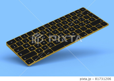 Modern gold aluminum computer keyboard isolated on blue background. 81731206
