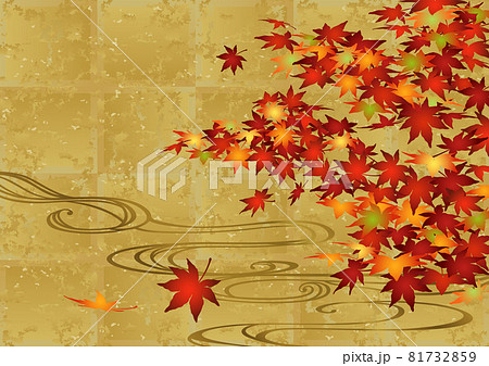 装飾背景-金箔に紅葉と流水 装飾背景-金箔に紅葉と流水 81732859