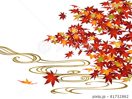 装飾背景 紅葉と流水のイラスト素材