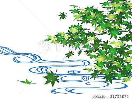 装飾背景-青もみじと流水 81732872
