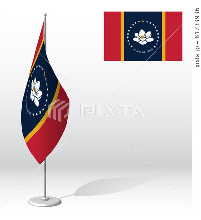 flag of american state of Mississippi on flagpole for registration of solemn event. Day of state of Mississippi. Realistic 3D vector on white 81733936