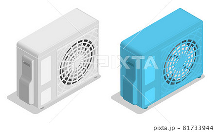 Isometric External air conditioner unit with fan. Room cooling and heating. Maintaining comfortable temperature in office. Realistic 3D vector isolated on white background 81733944