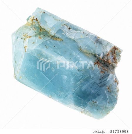 macro photography of natural mineral from geological collection - rough blue apatite crystal on white background 81733993