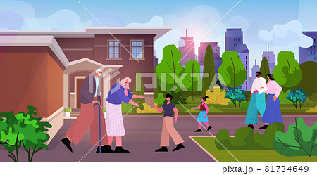 happy grandparents walking outdoor with grandchildren multi generation family spending time together happy grandparents walking outdoor with grandchildren multi generation family spending time together 81734649