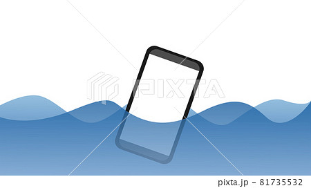 シンプルなスマホが水に落下 白背景 コピースペースのイラスト素材