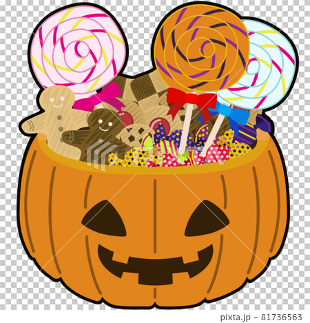 ハロウィンのお菓子詰め合わせのイラスト（アウトラインあり）の