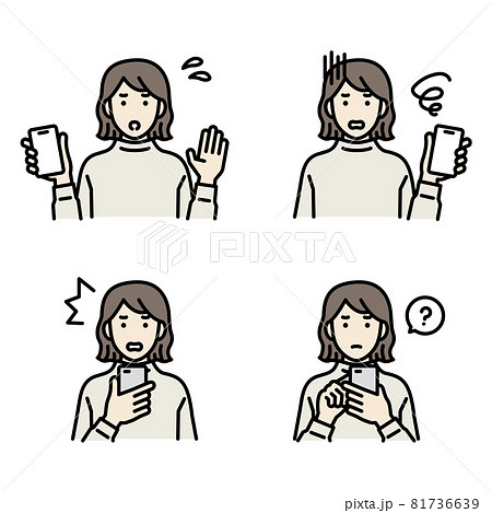 スマートフォンを持つ女性　アバターセット　トラブル 81736639