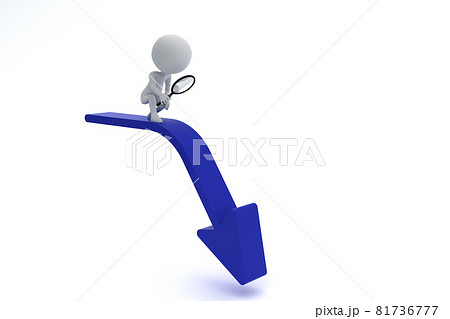 下降する矢印と調査する人物の3Dイラスト 81736777