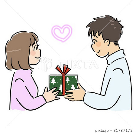 クリスマスプレゼントを渡すカップル 恋人のイラスト素材