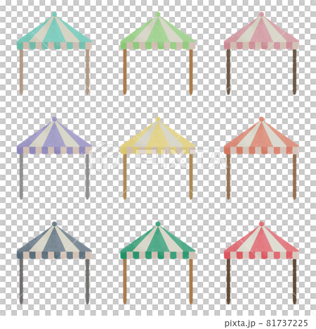 かわいいストライプ青空テントのイラストセット 81737225