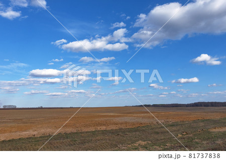 Beautiful cloudy sky over farmland. Spring landscape. 81737838
