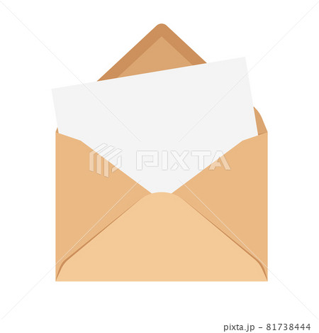 Brown open empty envelope with white paper blank 81738444