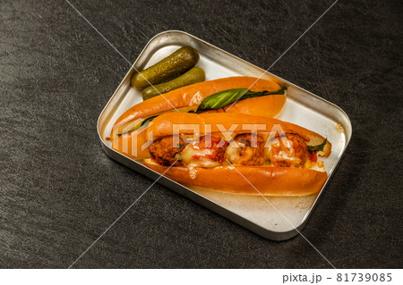 ミートボールサンド　Meatball hot dog sandwich outdoors  81739085